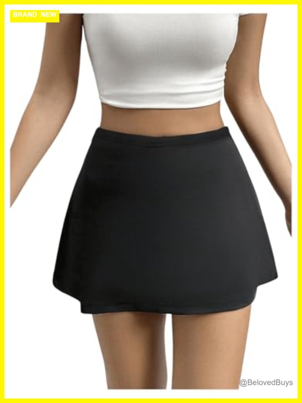 Mini Skort with Built-in Shorts A-Line Elastic Waist Split Hem
